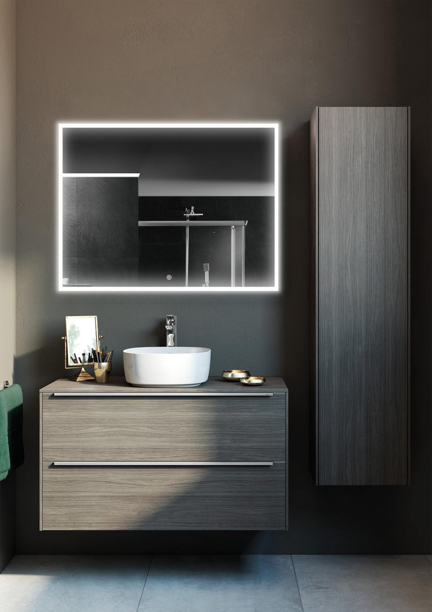 Infra Heating Lux+ LED Badkamerspiegel met Zwart Frame (60 x 60 cm) – Stijlvol & Functioneel