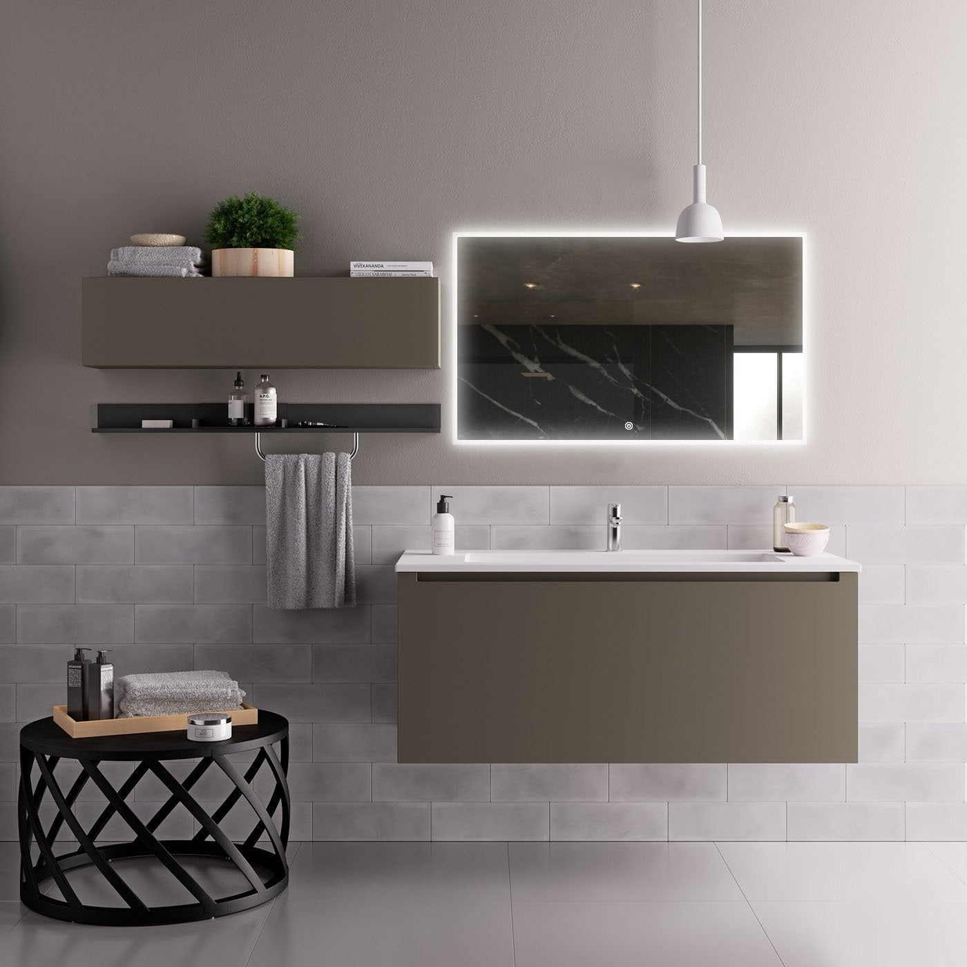 Infra Heating Lux+ LED Badkamerspiegel met Zwart Frame (60 x 60 cm) – Stijlvol & Functioneel
