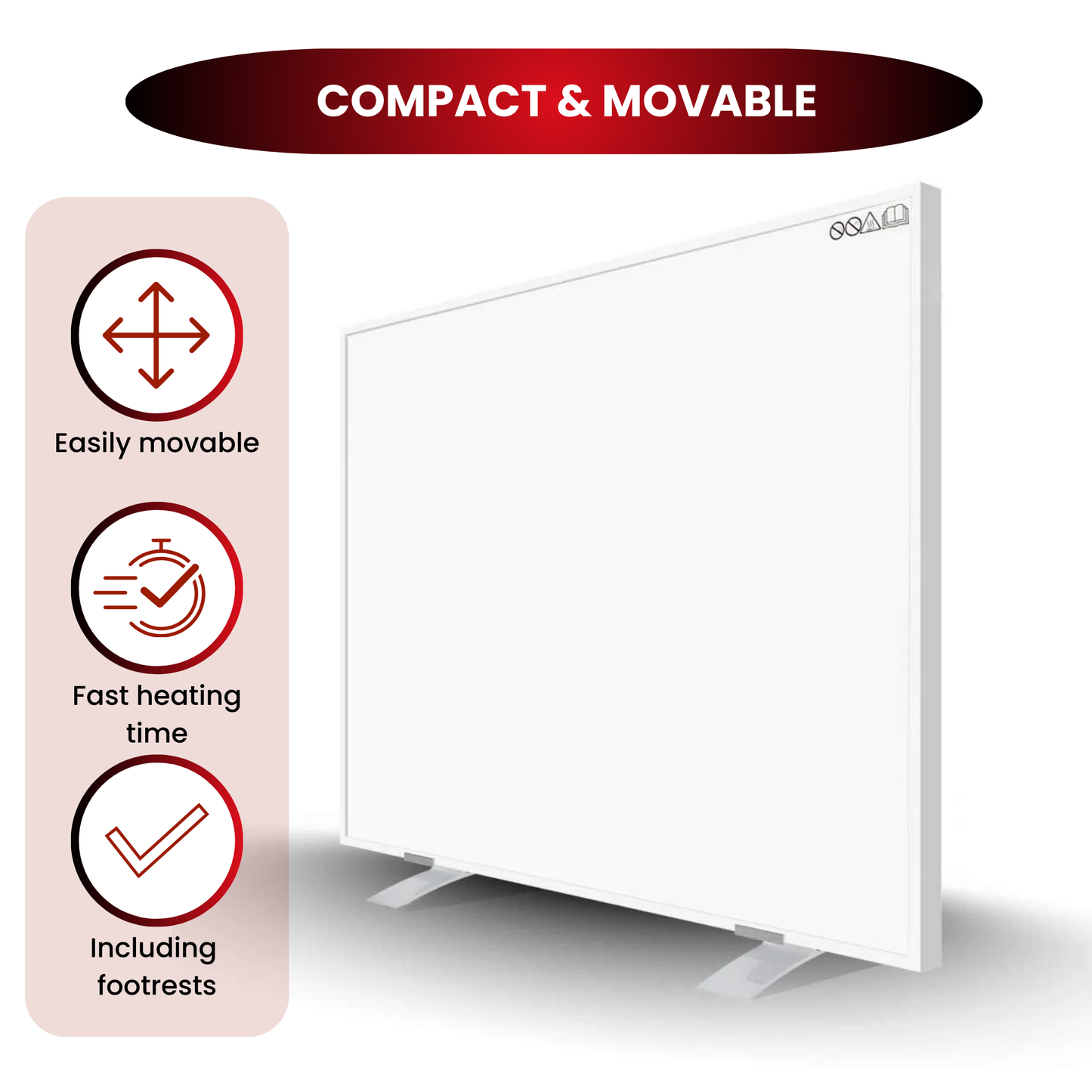 Infra Heating AK Serie verplaatsbaar infraroodpaneel 350, 450, 580 of 700 W